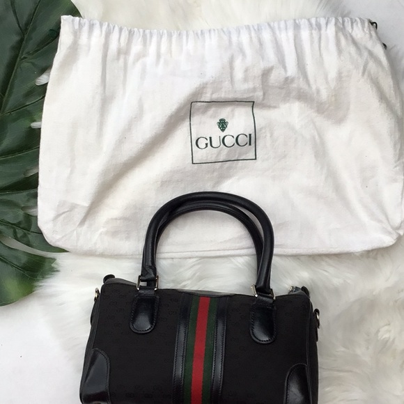 Vintage Gucci Boston Bag Web Black w/ Dust Bag - Picture 6 of 16